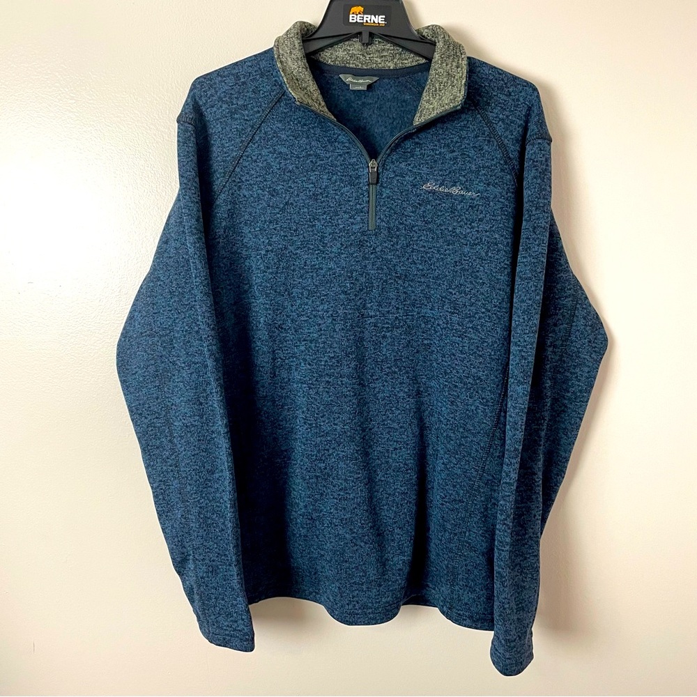 Eddie Bauer Quarter Zip Pull Over Knit Fleece Blue L